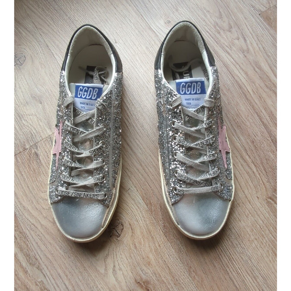 Golden Goose Super Star Silver Glitter Sneakers Womens EU 38 - Picture 6 of 16